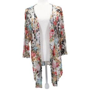 Ava James Kimono Cardigan Womens XL Multi Romantic Boho Bloomcore Cruise Pool